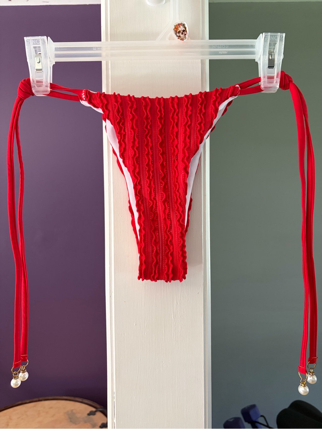Red Ruffled String Bikini Bottom